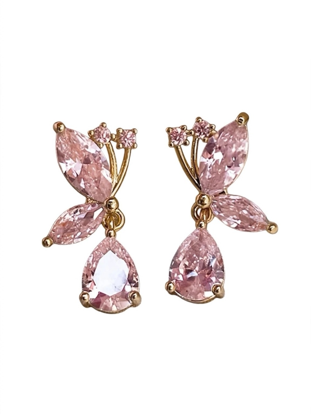 Elegant Moments Rose-Pink Crystal Butterfly Drop Earrings